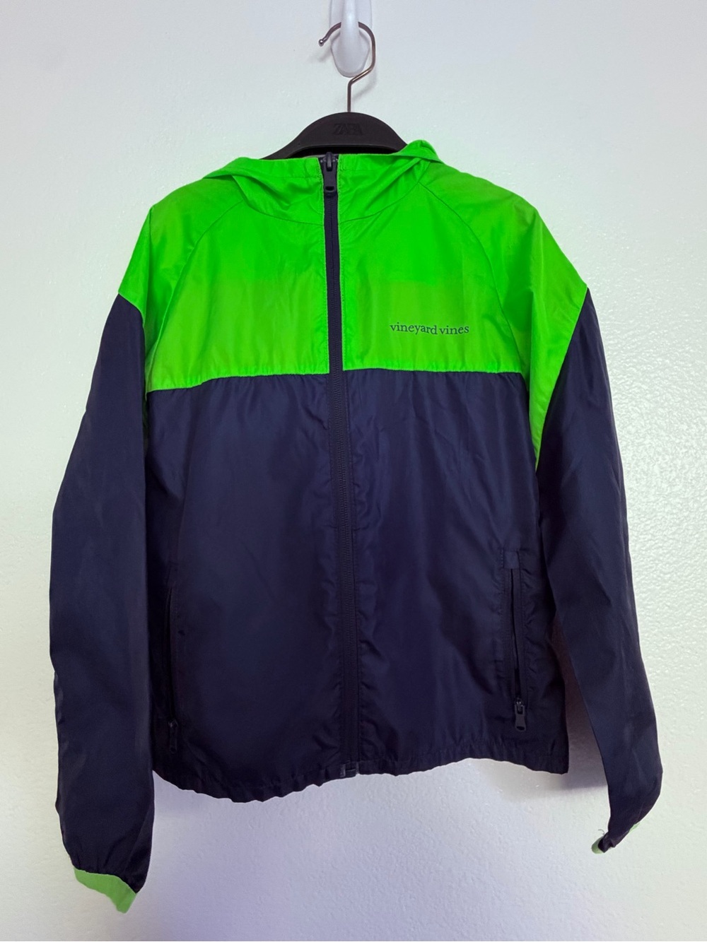 Vineyard Vines Kids Colorblock Windbreaker Jacket - Neon Green & Navy 7Y
